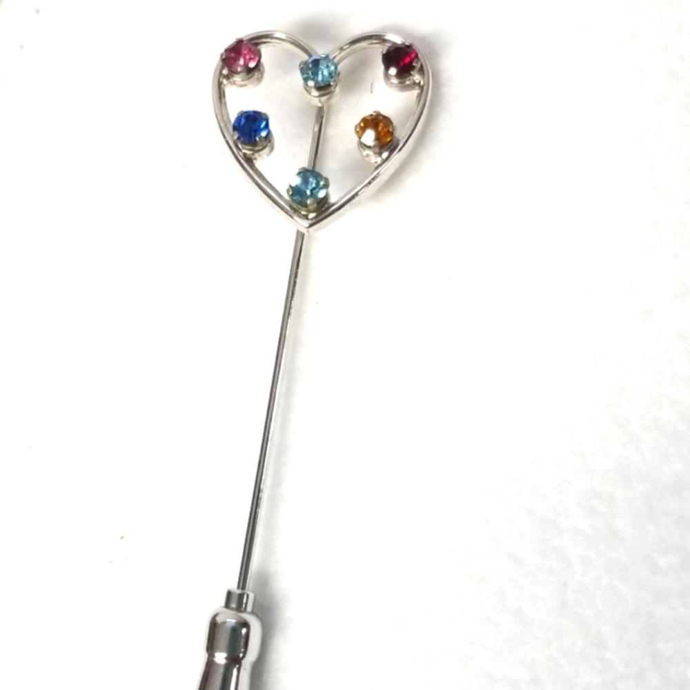 Anson Sterling silver heart stick pin w/ rhinestones